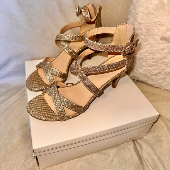 Maripe Womens Elissa High Heel Strappy Sandal Shoes, Gold, US 11 - Picture 1 of 13